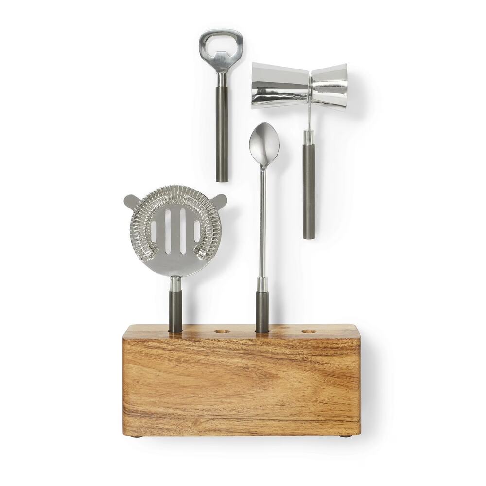 🍸Better Homes & Gardens 5-Piece Stainless Steel Bar Tool Set w/ Wooden Stand